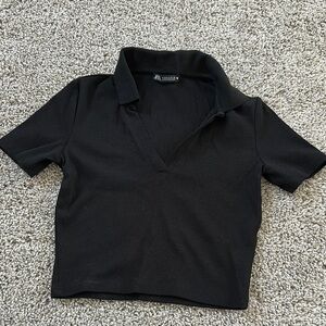 Zara Black Collared Short Sleeve Top
